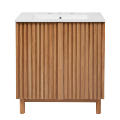 Meuble-lavabo de 30 po avec lavabo en céramique, armoire à 2 portes et tablettes réglables