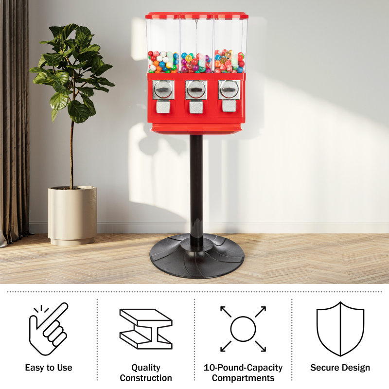 Great Northern Popcorn Triple Gumball Machine with Stand Red