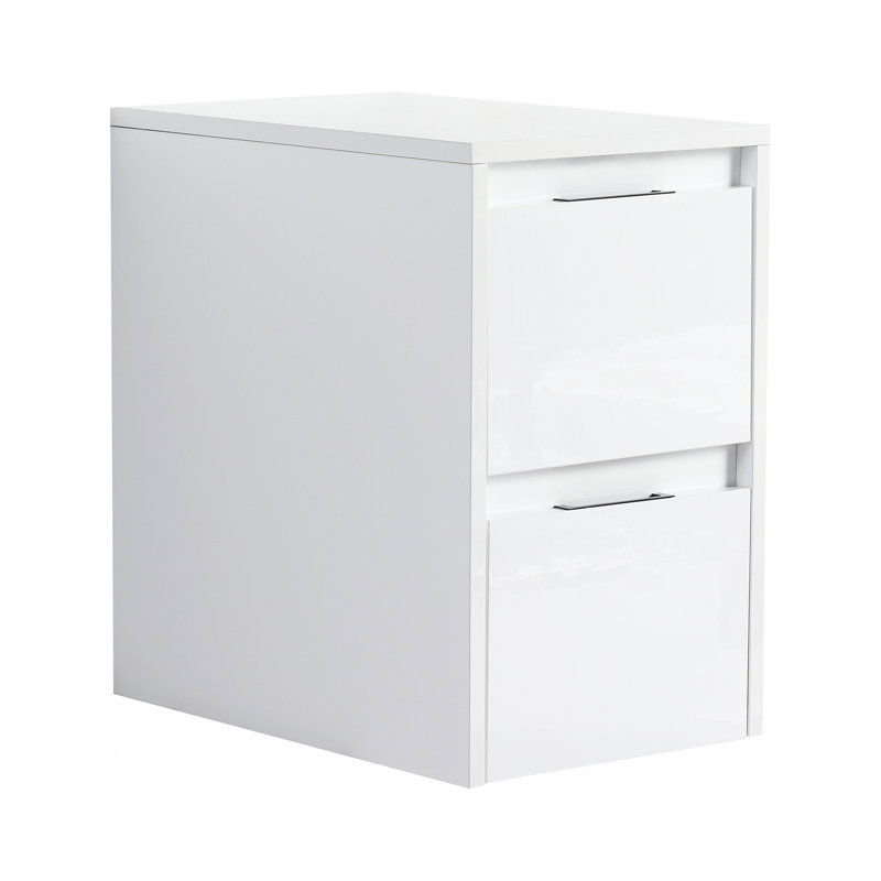 12" Bathroom Side Cabinet, 2-Soft Close Drawer, Float Mounting Design, Glossy White