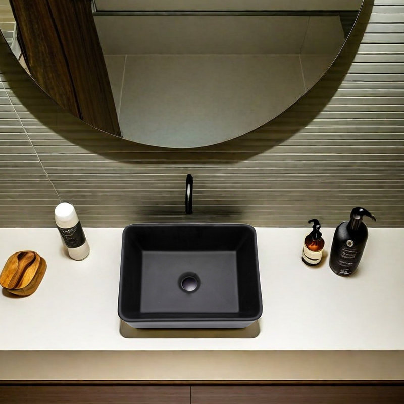 APRESSHUI 12'' Ceramic Rectangular Bathroom Sink, Black