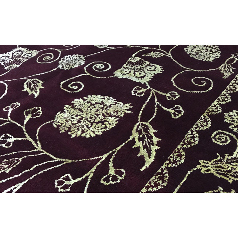 Rama Hand Woven Silk and Wool Oriental Area Rug, Rectangle 6'2" x 8'10"