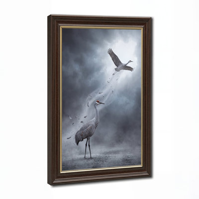 Sandhill Crane Dissolving Into Flying Bird in Misty Sky Canvas Wall Art