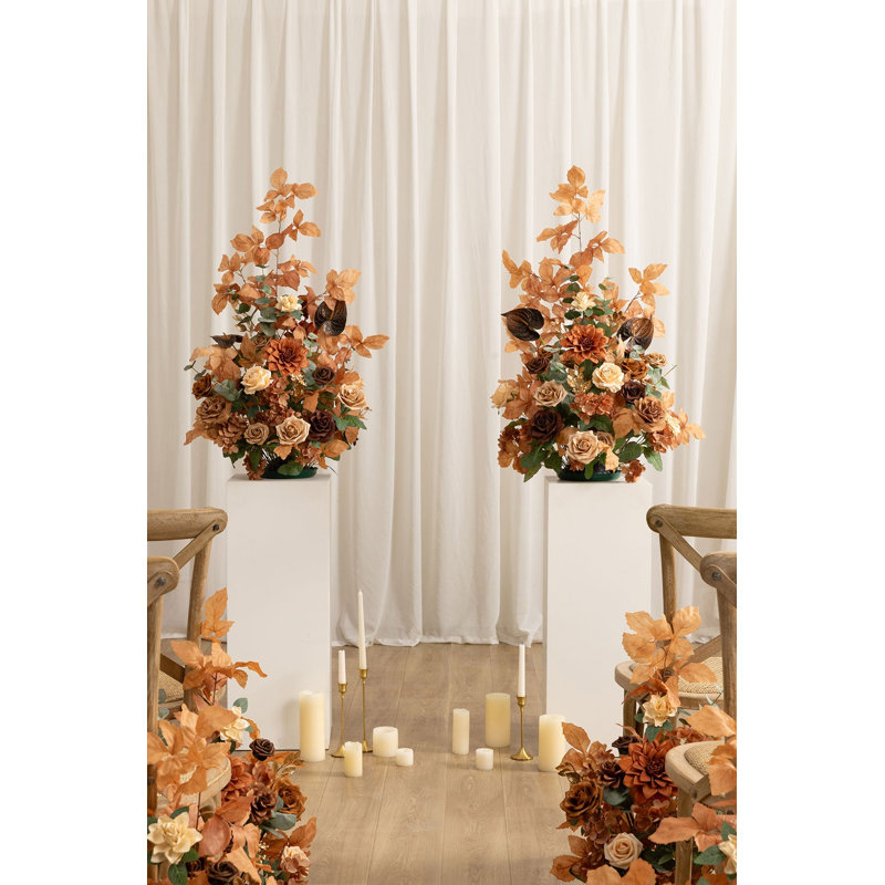 Ling's Moment, ensemble de 2 | Grandes fleurs autoportantes en brun noyer et orange brûlé, Brun noyer brun et gant doré