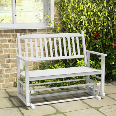 2 Seats Outdoor Glider Bench Poplar Wood Patio Swing Glider Loveseat Chair W/ Armrests