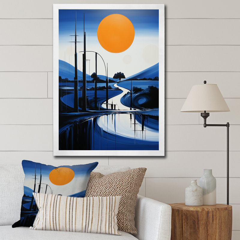 «Hindrik Blue Modern Bridge Scenery III», reproduction, H 32 po x l 24 po x P 1 po, Cadre photo blanc