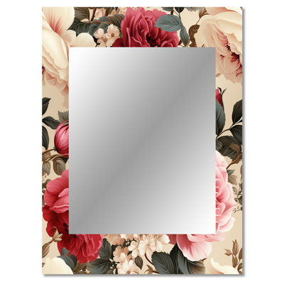 Anaih Beige Vintage Charm Floral Pattern - Floral Unique Mirror, Floral Large Wall Mirror, Printed Metal Art