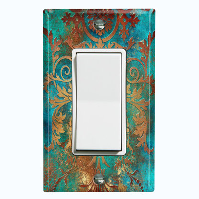 Flower Patina Copper Print 1 - Gang Toggle Light Switch Standard Wall Plate