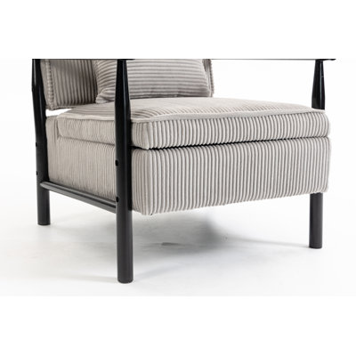 Storage Chair, Mid Century Modern Accent Chair with Solid Wood Frame, Upholstered Living Room Chairs with Waist Cushion, Reading Armchair for Bedroom Sunroom