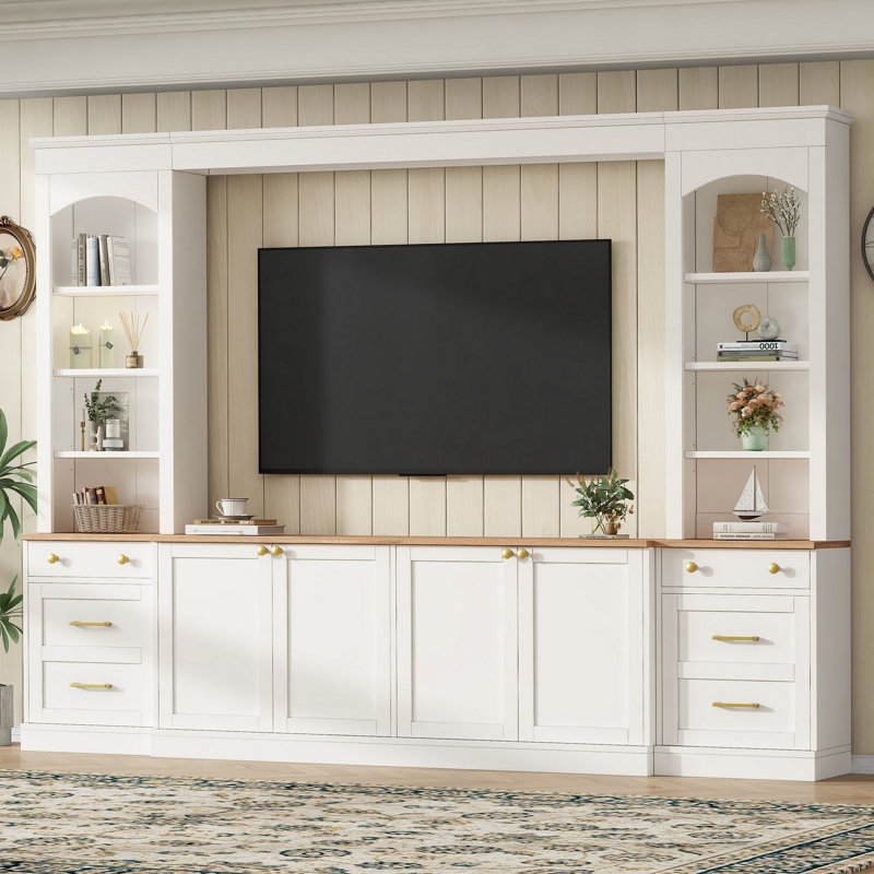 Meuble télé 106,3 "avec meuble télé et bibliothèque pour téléviseur de 70" ou moins, Blanc