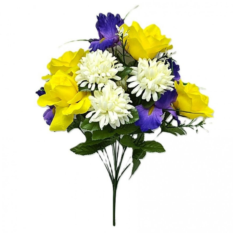 Mixed Roses- Iris- Mums And Greenery Artificial Flowers