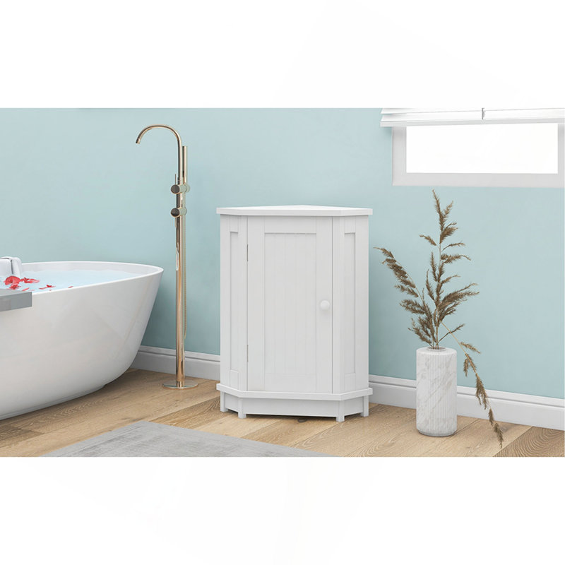 White Bathroom Cabinet Triangle Corner Storage Cabinet With Adjustable Shelf Modern Style MDF Board, White