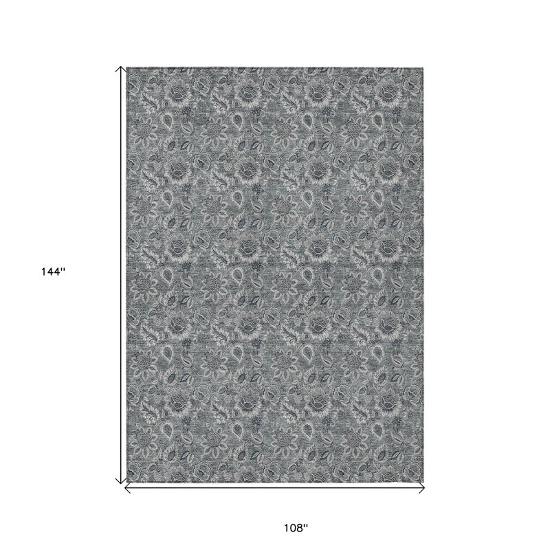 Tapis floral lavable d'intérieur 9 pi x 12 pi gris argenté