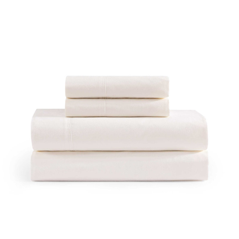 Ensemble de draps en percale de coton Tommy Hilfiger, Ensemble de draps pour très grand lit avec 2 taie, Ivoire