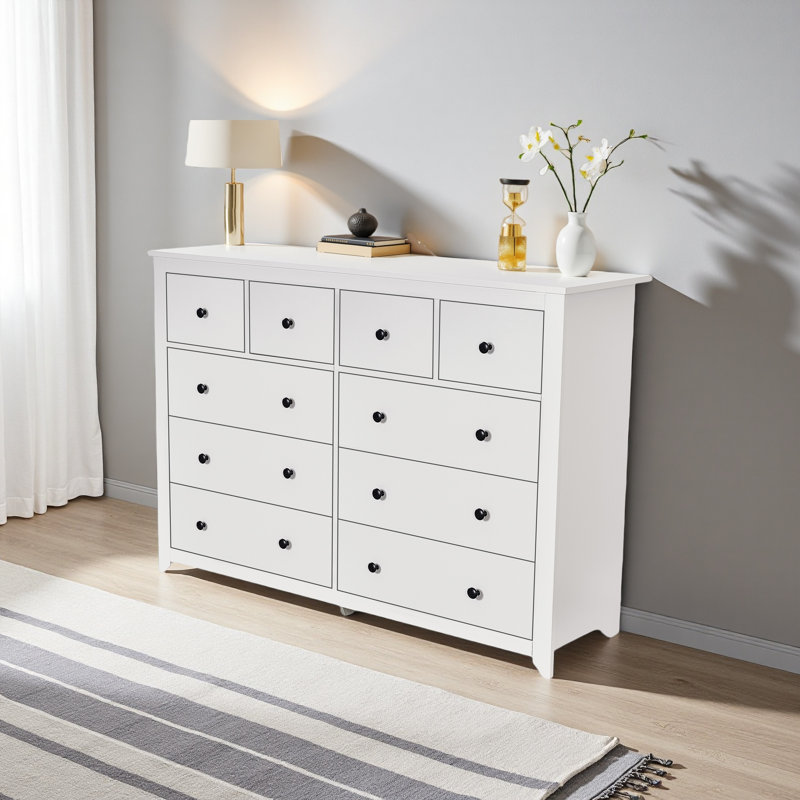 Commode moderne à 10 tiroirs pour la chambre à coucher - Vaste commode de rangement, Blanc antique
