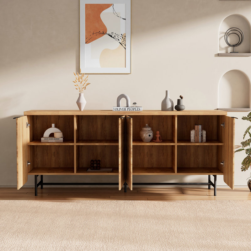 Buffet de cuisine moderne scandinave à porte en alcôve avec armoire de rangement de 68 po; lumières DEL incluses, Yellow