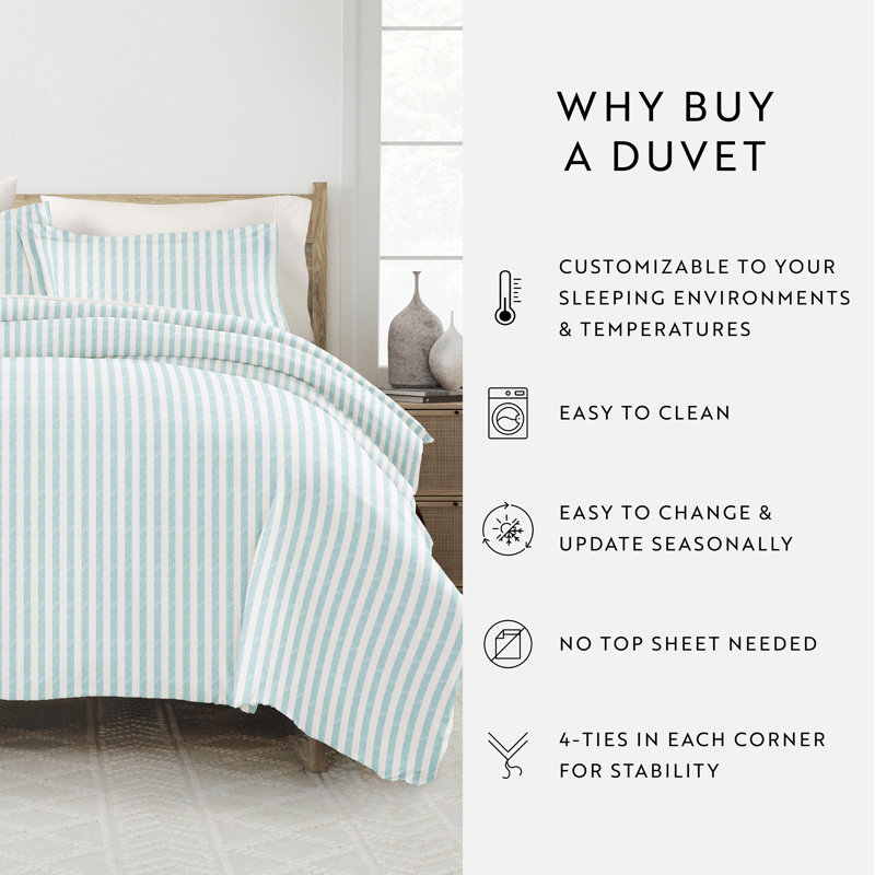 Becky Cameron Distressed Rugged Stripe Duvet Cover Set, King/Cal. King Duvet Cover + 2 King Shams, Light Blue
