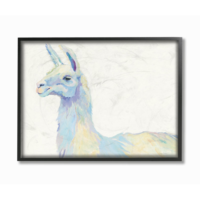 « ophelia the llama », impression sur toile, H 16 po x l 20 po x P 1,5 po, Cadre noir