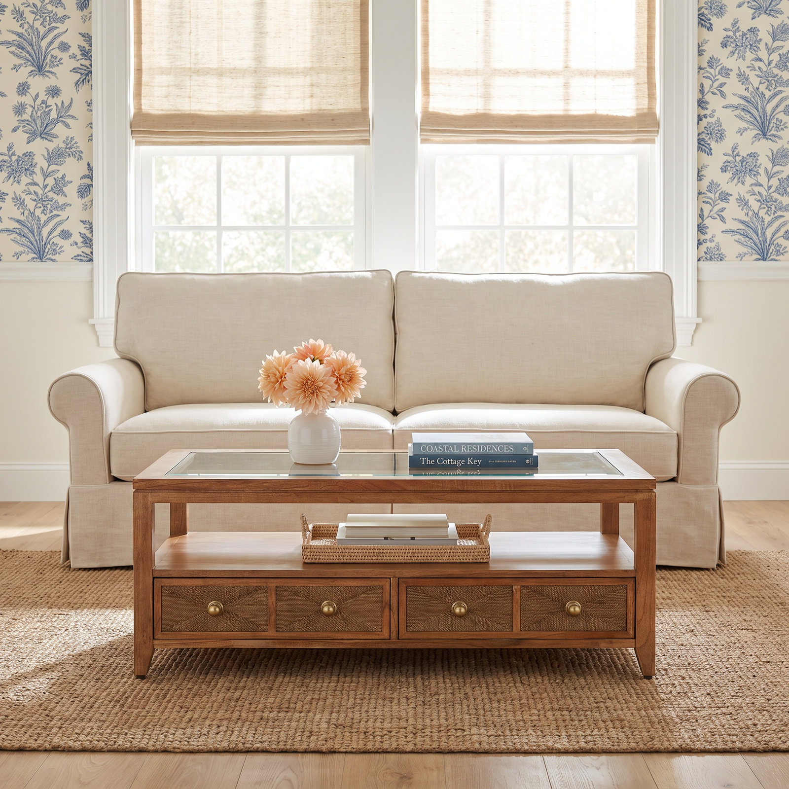 Misha 50" Glass Cocktail Table, Aged Barrel