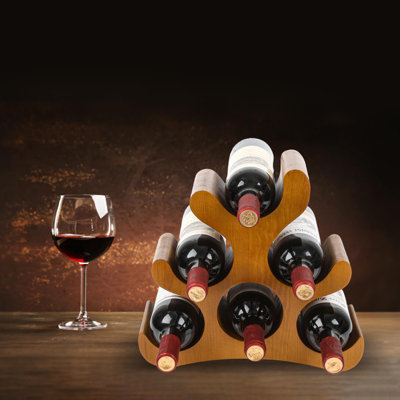 Countertop Wine Rack,6 Bottle Wooden Wine Rack,Freestanding Wine Bottle Holder Stand (Brown) by Prep & Savour