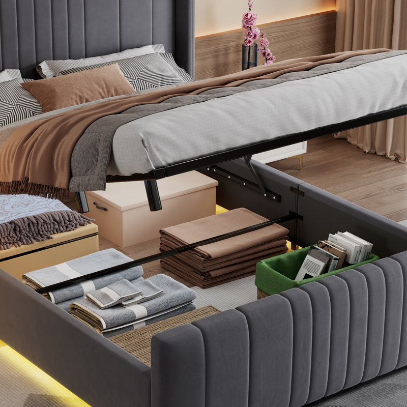 Aaris Upholstered Ottoman Storage Bed, Grey