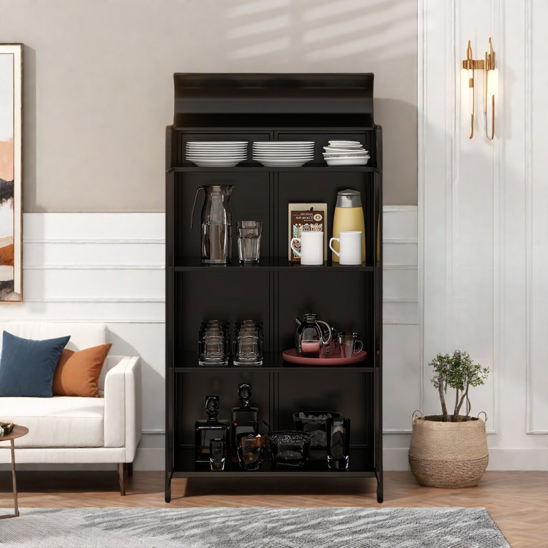 Tall Metal Cabinet With Glass Doors & Flip-Top, 4-Tier Design, Durable Steel Frame And Arched Top