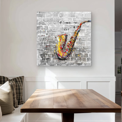 Graffiti of a Saxophone - Yellow Instrument Metal Print Decor