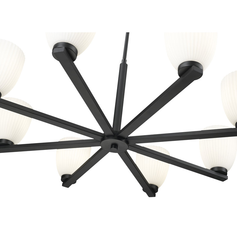 Lustre moderne Mateo, H 21,25 po x l 33,25 po x P 33,25 po, Noir mat, 8 lumières