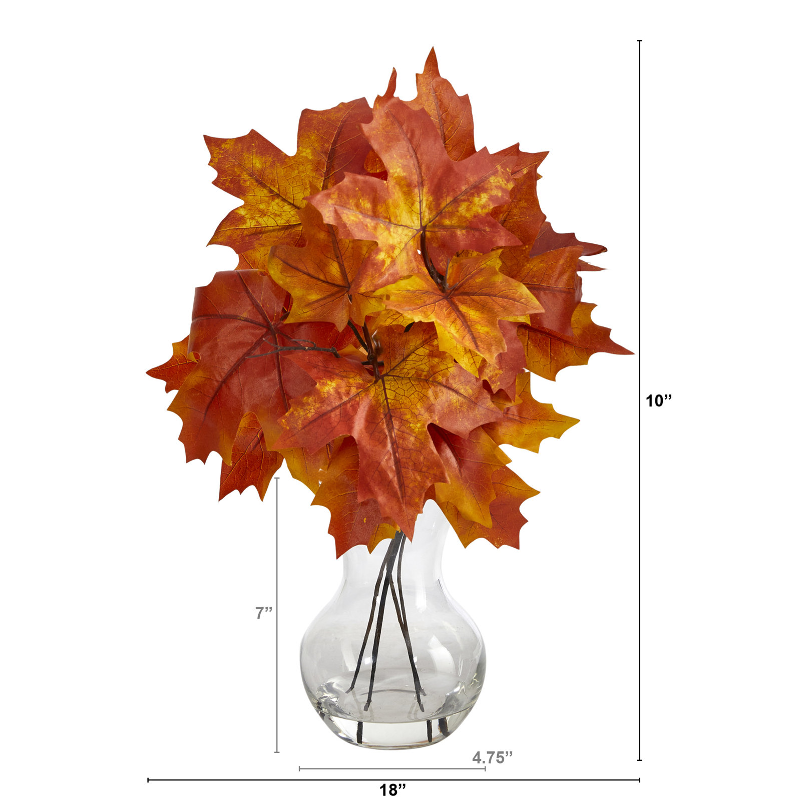 10'' Faux Maple Plant in Glass Vase, Orange