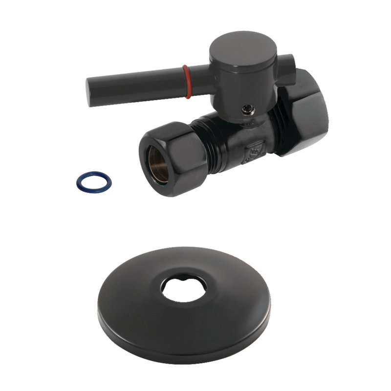 Kingston Brass 5/8-Inch OD Comp x 1/2-Inch OD Comp Quarter-Turn Straight Stop Valve with Flange, Matte Black