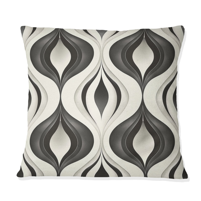 Ogee noir et blanc - coussin décoratif moderne, H 16 po x l 16 po