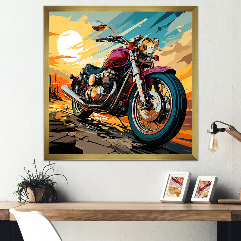 «Moto Dreams On The Road I», reproduction sur toile, Cadre doré simple, H 16 po x l 16 po x P 1 po