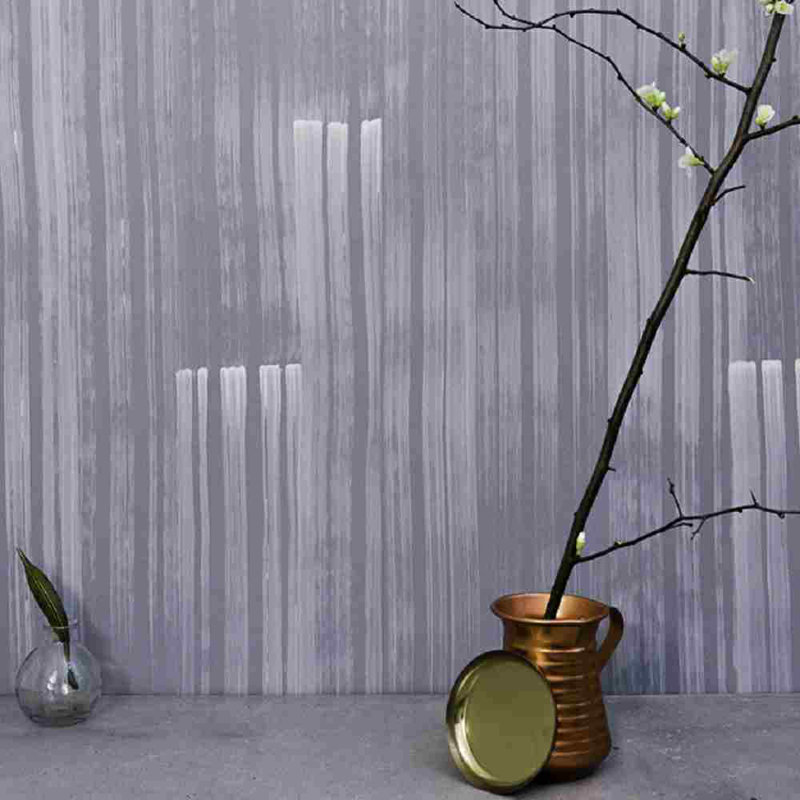 Armonía Striped Wallpaper, 26" W x 144" L, Deep Violet/Iridescent Gold