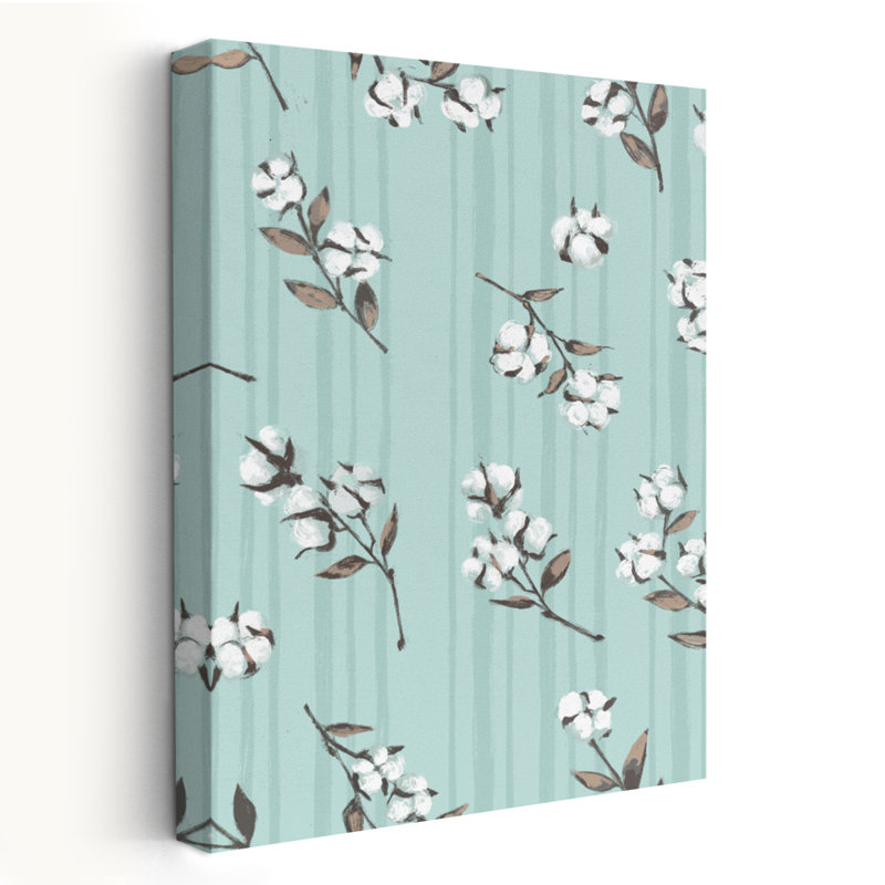 «Blessed Step 03A» - Fleurs de coton, motifs et rayures, H 24 po x l 16 po