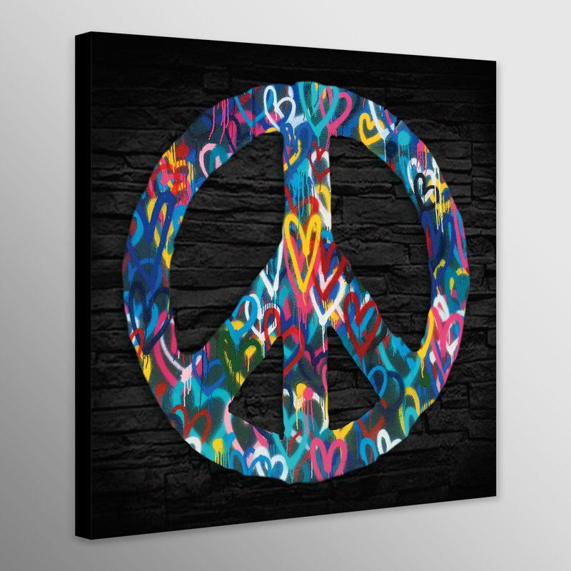 Peace Sign - Love Hearts Graffiti - Wrapped Canvas Art Prints, 30cm H x 30cm W x 4cm D