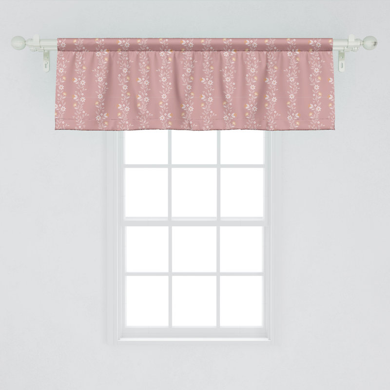 Pale Pink and Rose Floral Satin Rod Pocket Valance Set