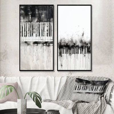 Piano Keys Tranquility Midnight Black - Music Piano Wall Art Living Room Set Of 2