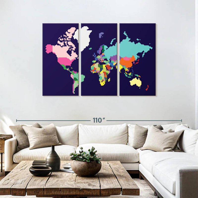 Carte du monde pastel Aliaz, H 48 po x l 74 po