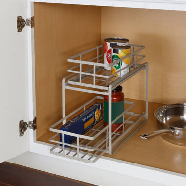Smart Design Pull Out Cabinet Shelf Organizer - Small - Holds 100 lbs. - 12  in. x 18-35 - Chrome 
