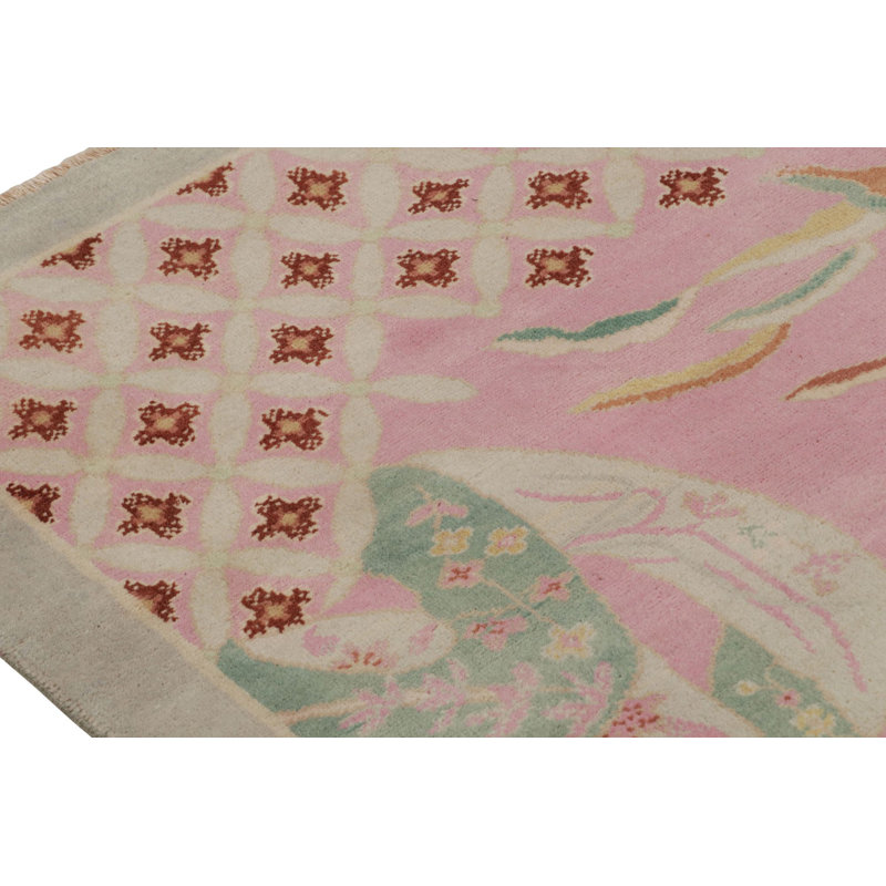Rug & Kilim’S Chinese Art Deco Rug In Pink With Floral Patterns, Rectangle 13' x 19'