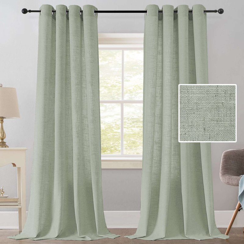 Thick Linen Farmhouse Window Curtain Drapes Linen Curtains 84 Inch Length for Living Room 96 Inches Grommet for Farmhouse Textured Curtains 2 Panels Set