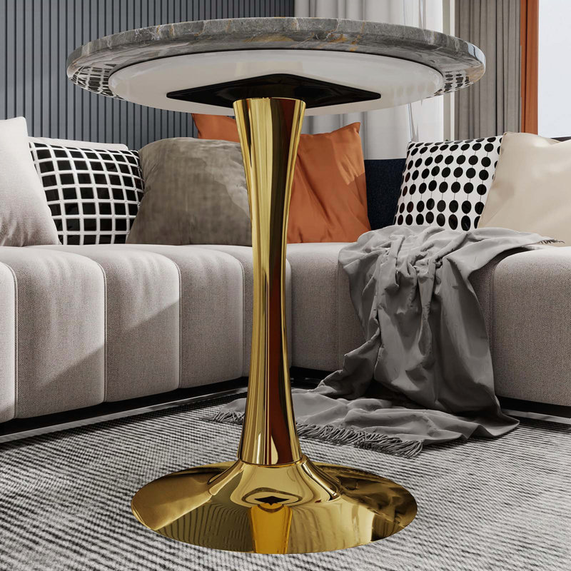 Table d'appoint ronde sur pied Luxury Luxury, Gris foncé/doré