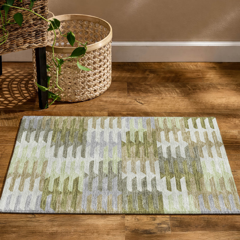 Premium Machine Washable Mayfield AMF2328 Geometric Rug, 1'8" x 2'6", Fern