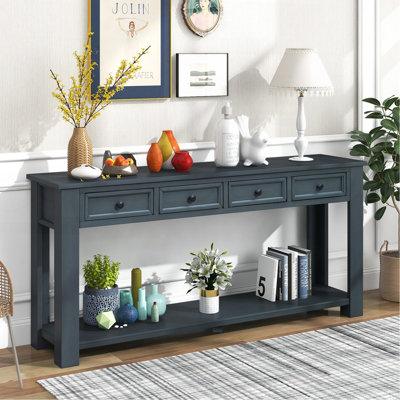 Console / canapé avec tiroirs de rangement et tablette inférieure pour le vestibule (bleu marine)
