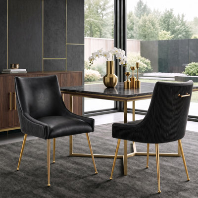 Velvet Upholstered Dining Chairs With Gold Pull Handle