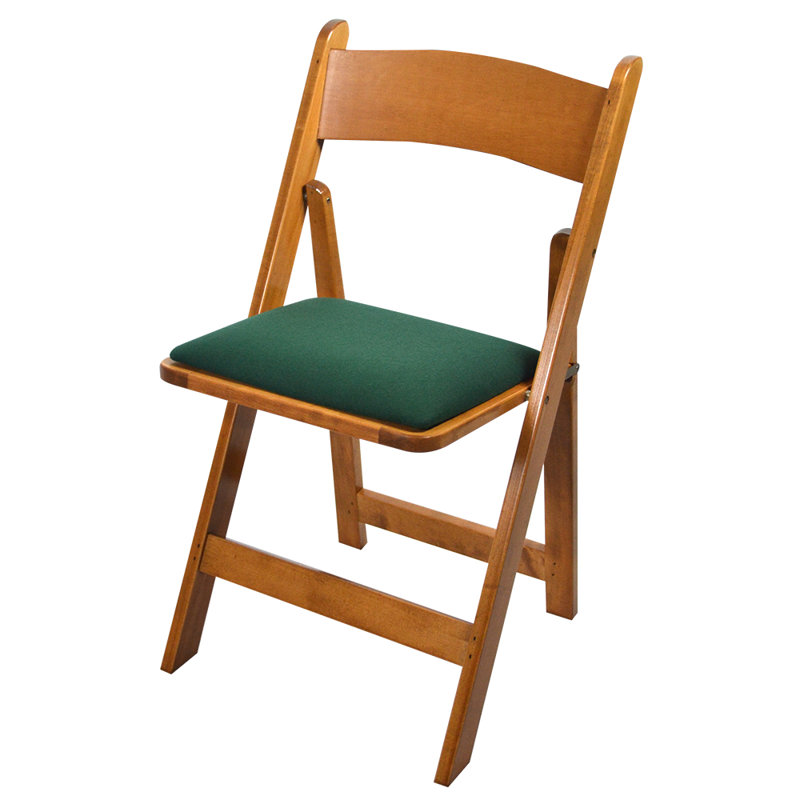 Maple Folding Chair, 1.5", Pecan, Green Vinyl
