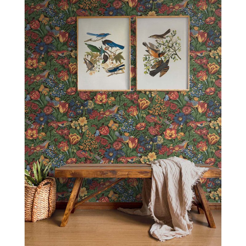 Peel & Stick Floral Roll, Carmine/Blue Lagoon