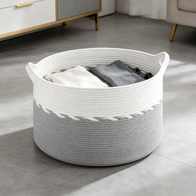 Large 90L Blanket Basket For Living Room, Cotton Rope Laundry Hamper With Handles, Toy Storage For Kids And Dogs