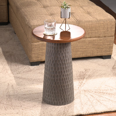 Hand-Carved Solid Wood Accent Round Top End Table
