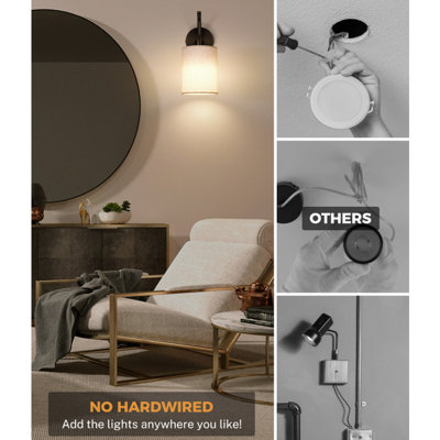 Wall Sconces Set Of 2,battery Operated Wall Sconce,black Rechargeable Wireless Wall Lamp With Remote,timer & 13000mah Bulbs, Dimmable Lights For Bedroom, Living Room