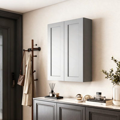 Solid Wood Double Doors Wall Cabinet 2 Doors And 3 Shelves For Kitchen Storage, Bathroom Storage, Laundry,Adjustable Shelves Ready To Assemble(30"W×12"D×42"H)